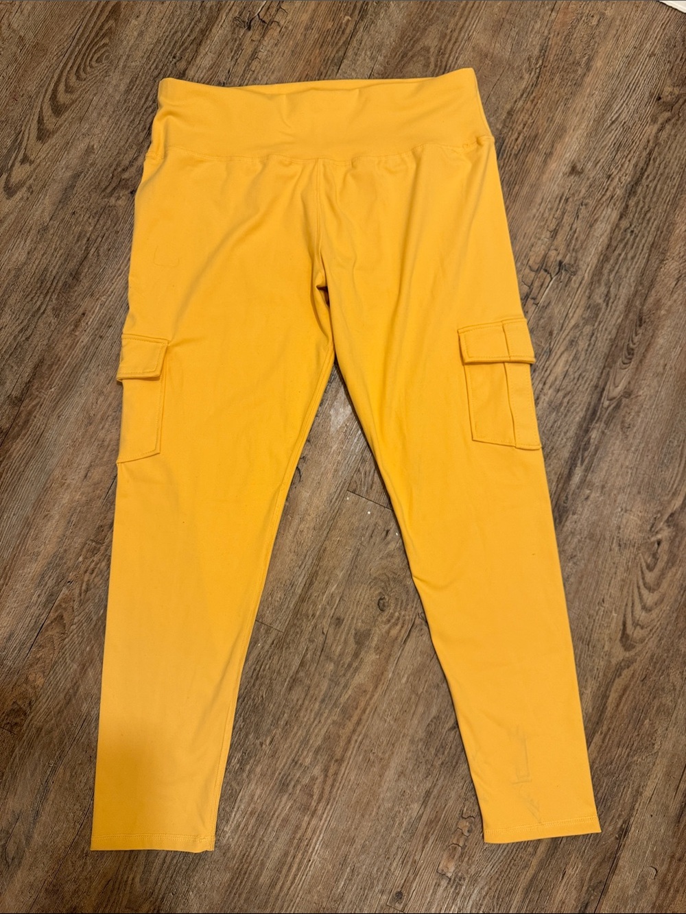 Girls' Sunny Yellow Cargo Leggings with High Waist